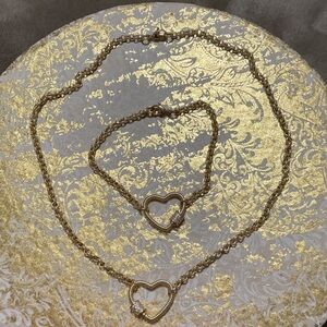 Gold Heart Necklace and Bracelet Set